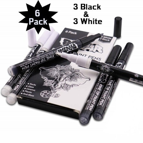 Pintar Black and White Paint Pens (6pc, 0.7mm)