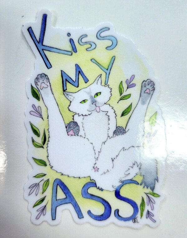 Kiss My Ass Cat - Sticker by Flora Oakenthorn