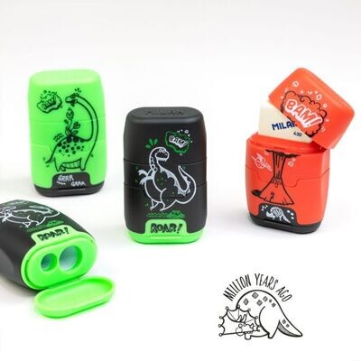 Milan Compact Double Eraser & Sharpener - Dino Series (Million Years Ago)