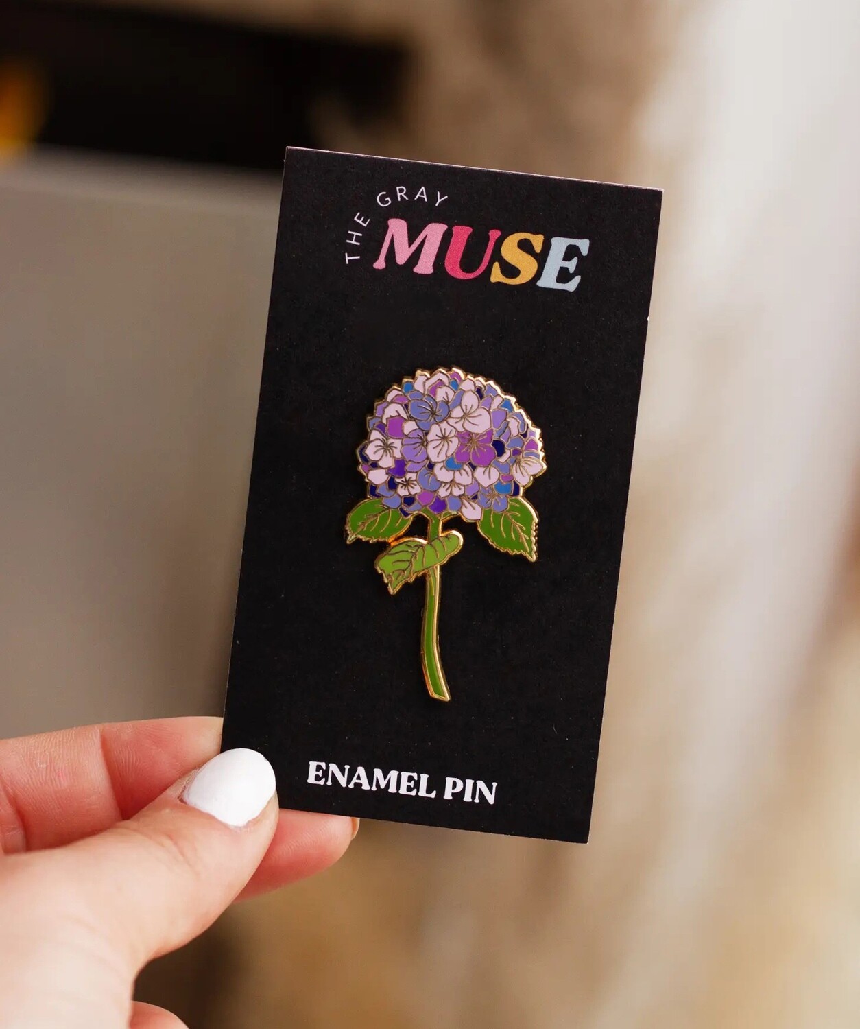 The Gray Muse Hydrangea Enamel Pin