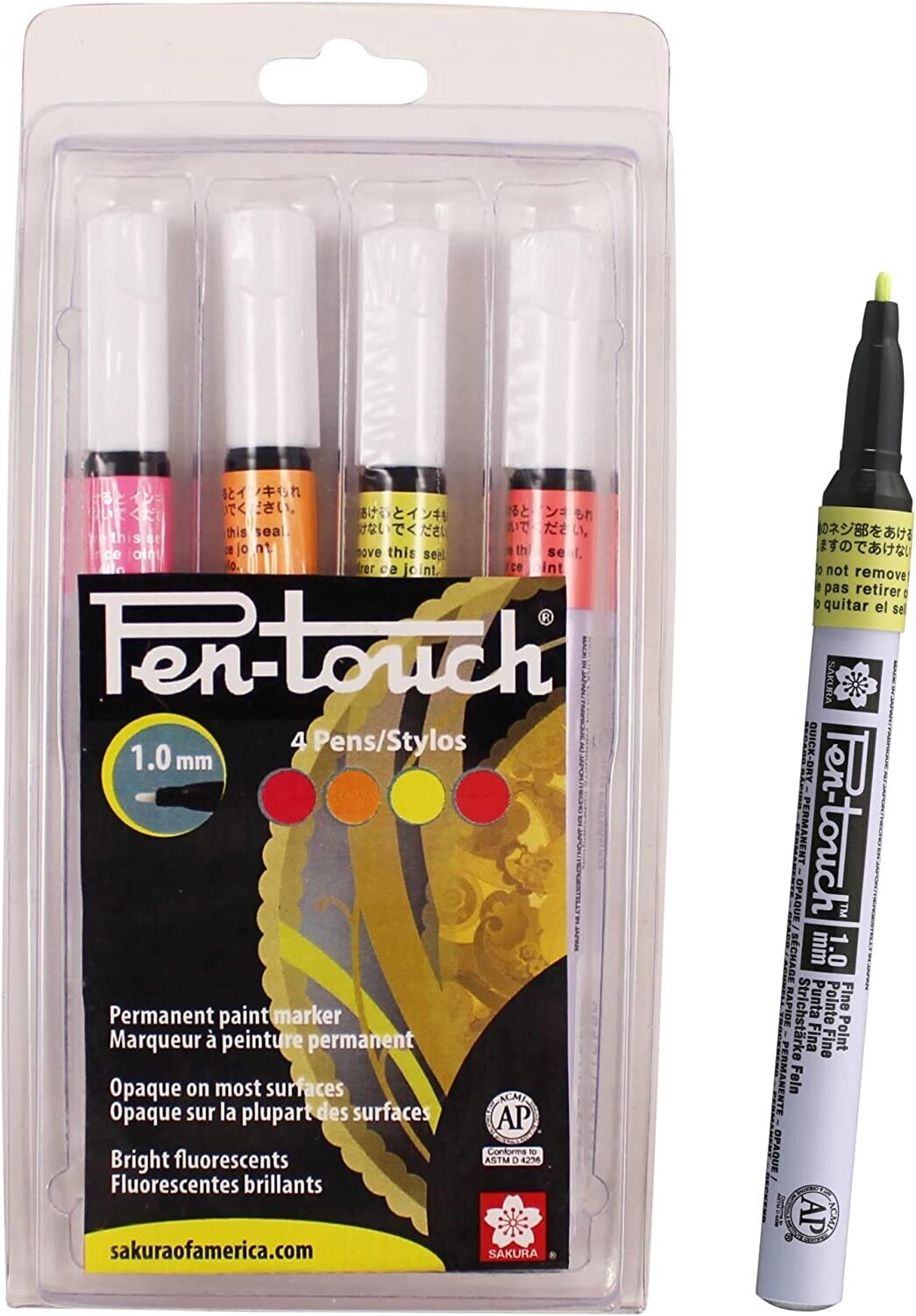 Pen-Touch Permanent Paint Marker Set, Fluorescent, 4pc.
