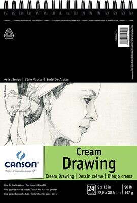Canson Artist Series Cream Drawing Pads, 24 sheets, 90lb, Top-wire, assorted sizes
