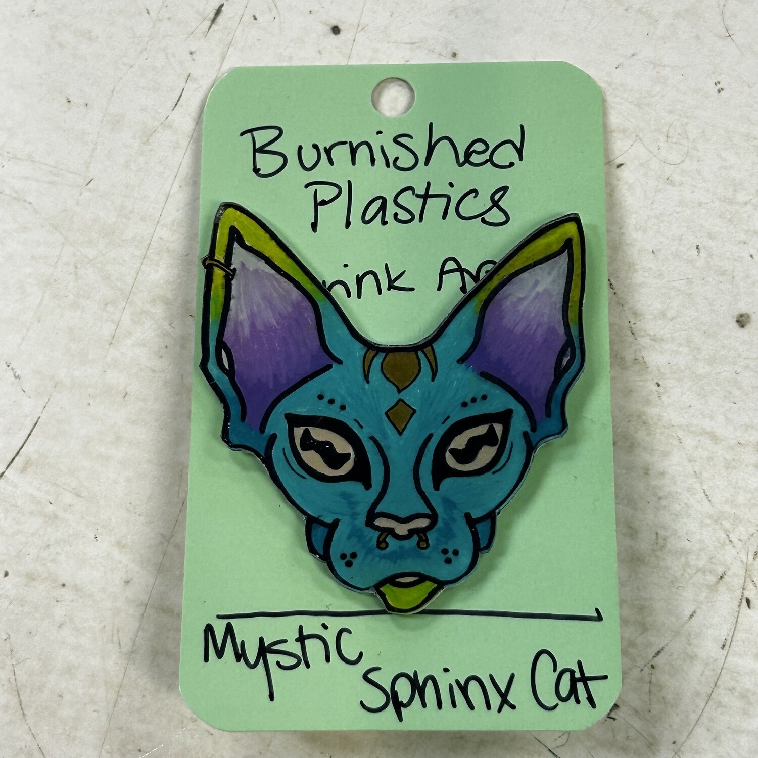 BURNISHED PLASTICS: Sphinx Cat - Shrink Art Pin by Kaiju Cabal