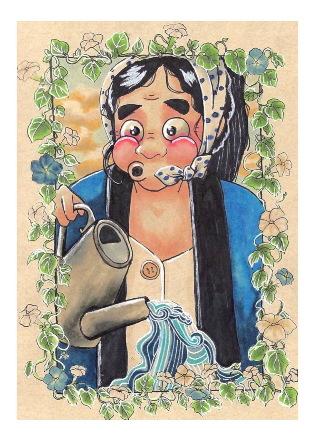 Hyottoko Millennial Plant Parent - Giclee Print by Marie Okuma Johnston