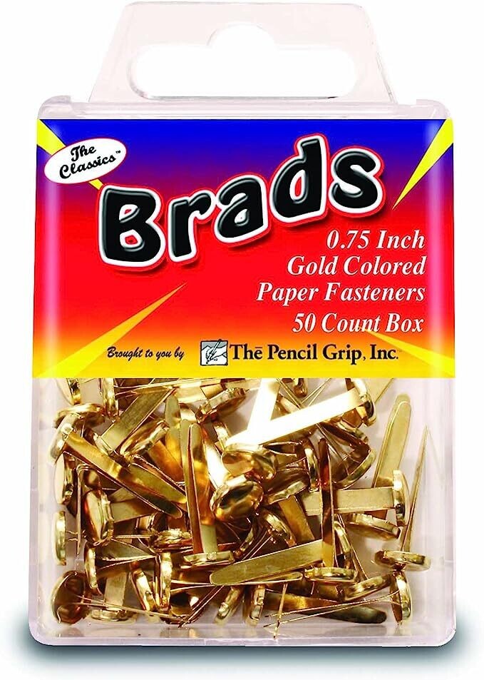 Pencil Grip, Brads gold colored paper fasteners, 50 count