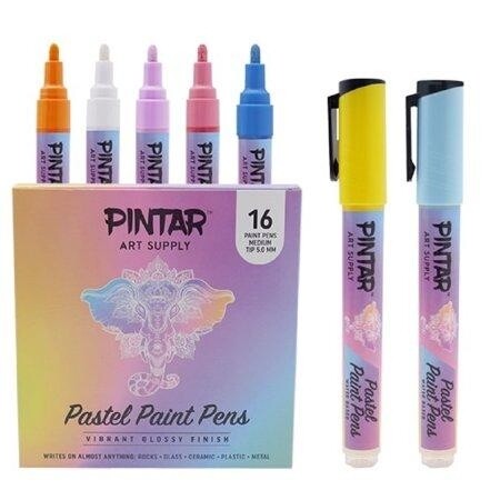 Pintar Art Acrylic Premium Pastel Paint Pens - 16pc Set - Medium Tip 5.0mm