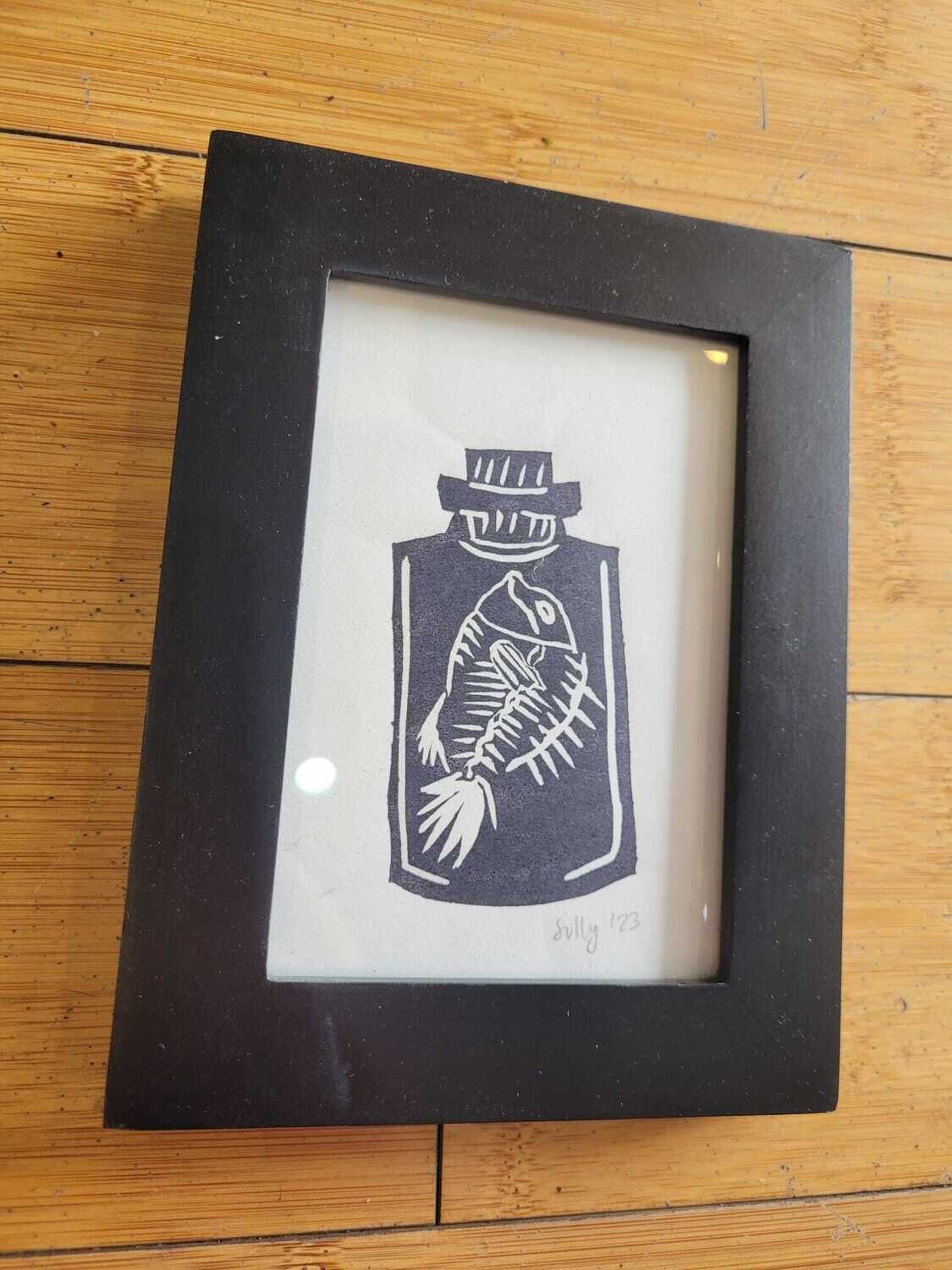 Dyed Dead (Diaphonized Fish in Jar) - Framed Block Print by Sully Kaiju