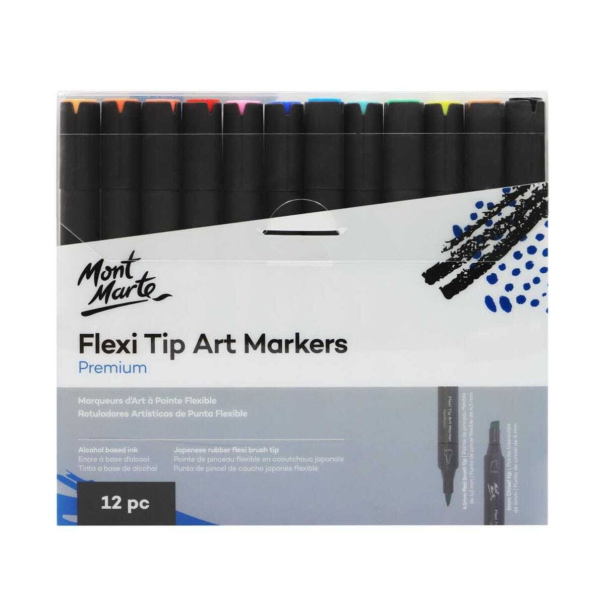 Mont Marte Flexi Tip Premium Art Markers, 12 colors