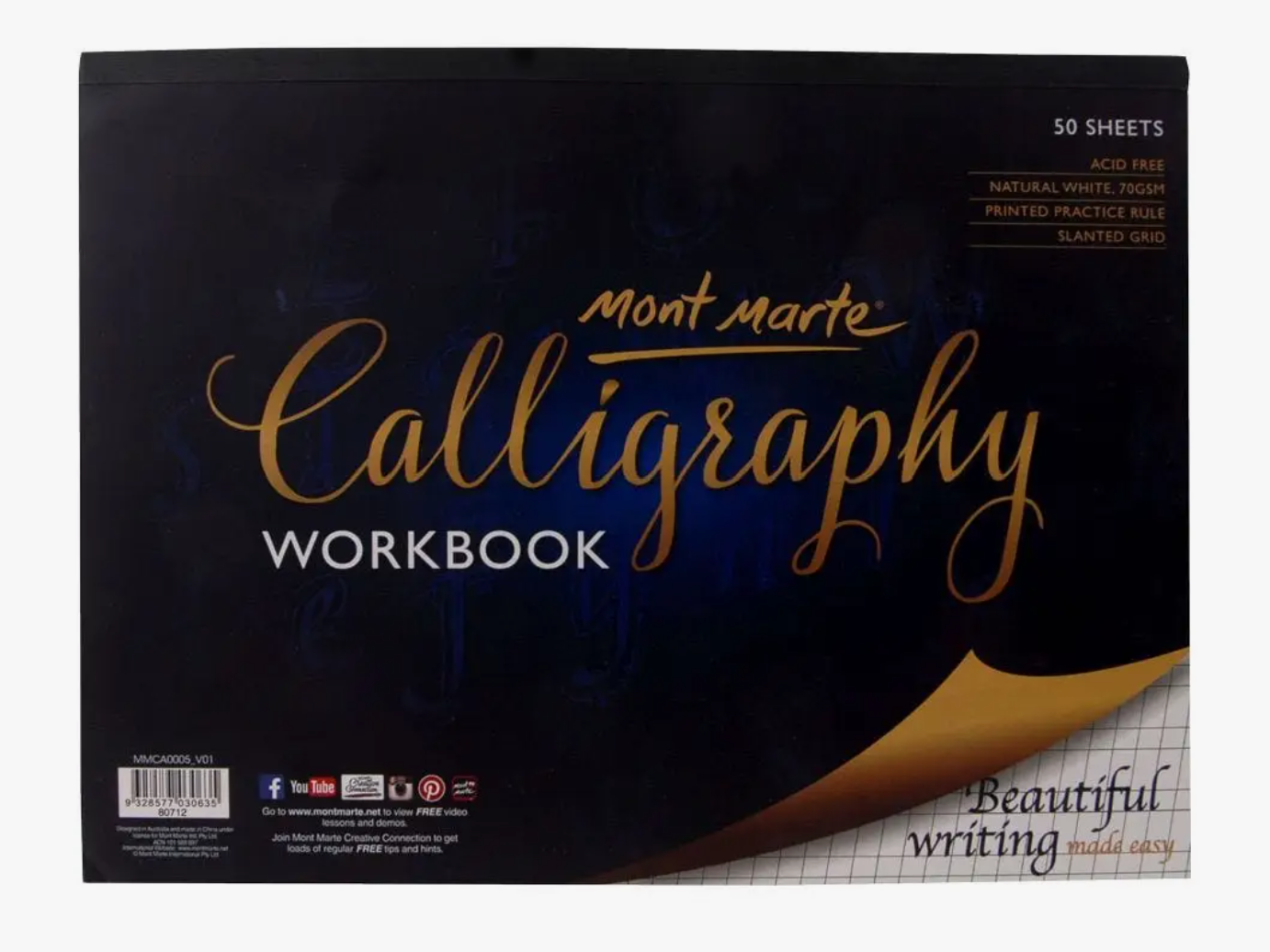 Mont Marte Calligraphy Workbook, 12&quot; x 9&quot;, 50 Sheets