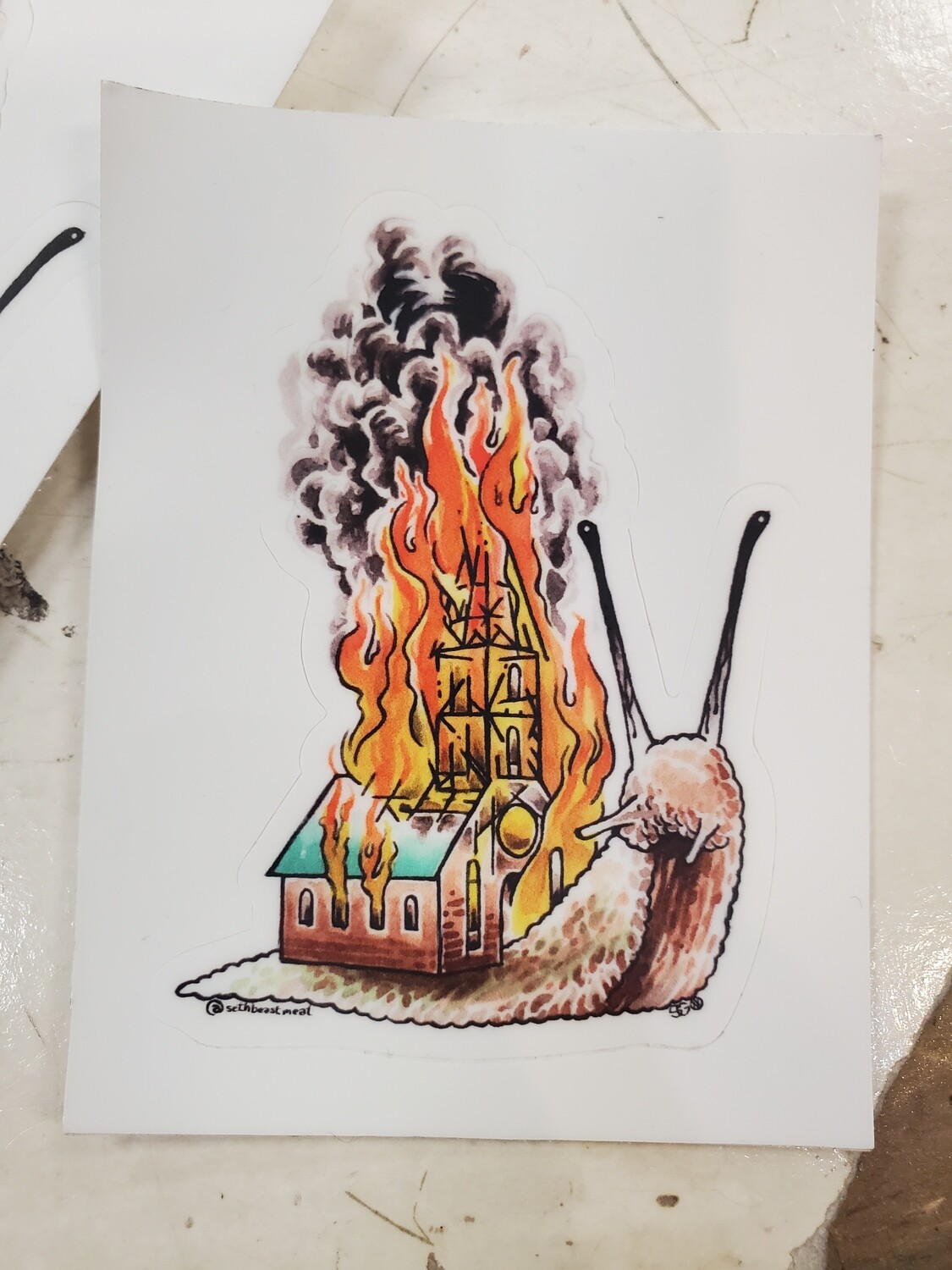 Snail Church on Fire - Sticker by Seth Goodkind