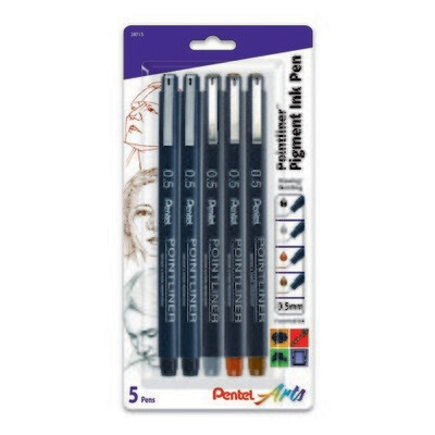 Pointliner Pen 0.5mm Assorted Colors 5PK