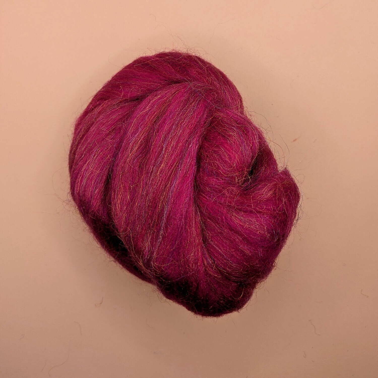 Raspberry - Glitzy Collection Roving Wool and Nylon