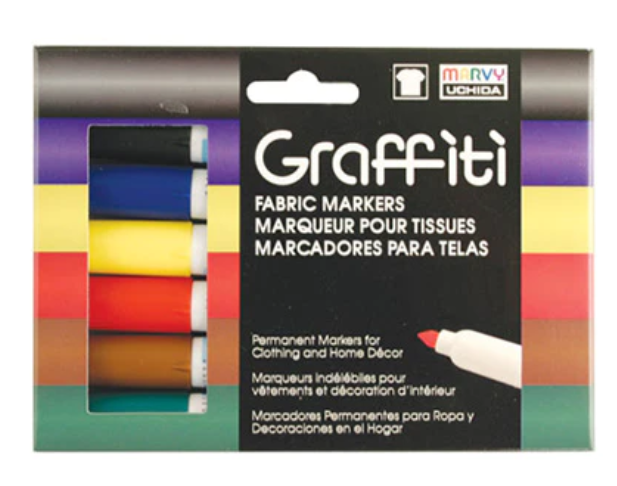 Graffiti Fabric Markers Primary Set of 6 - Marvy Uchida