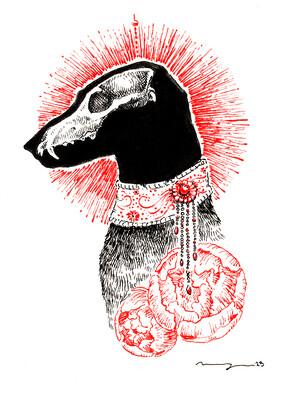 Greyhound and Peonies - Original Art