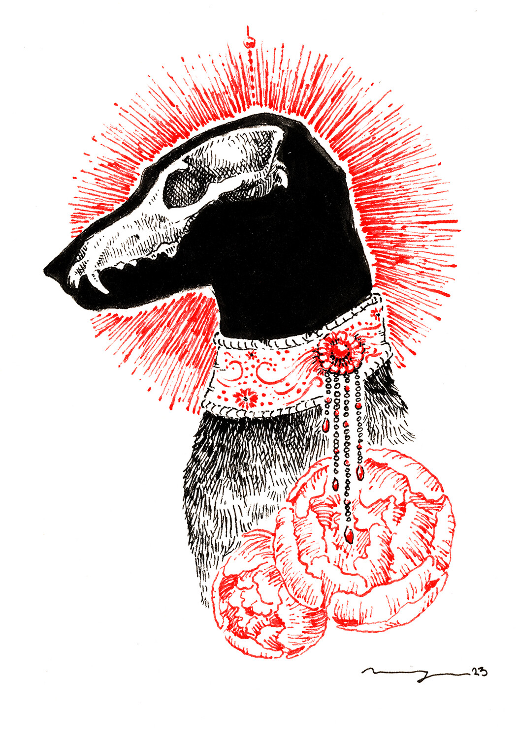 Greyhound and Peonies - Print