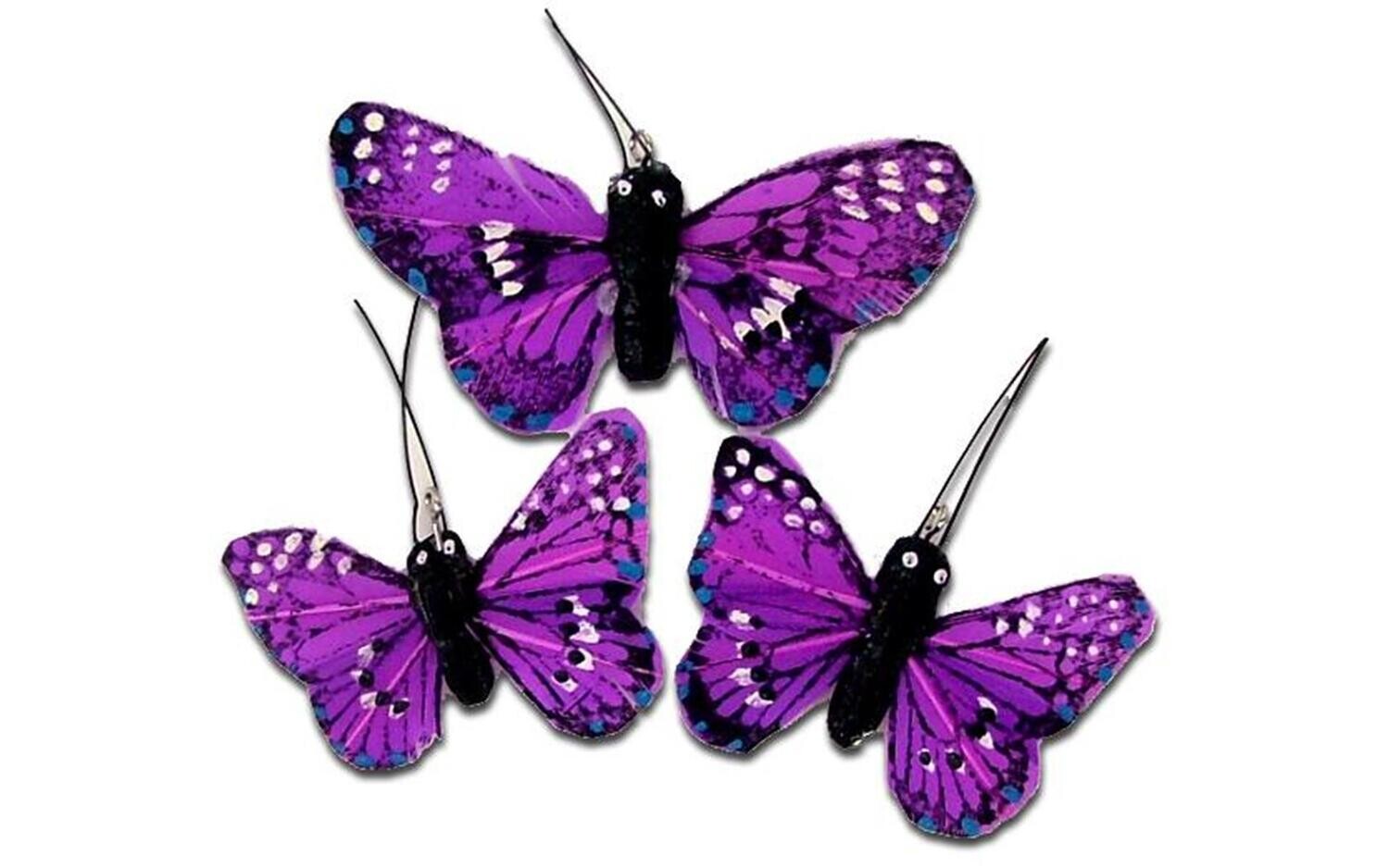 Midwest Design Butterflies, Feathered, Purple, 3 pack