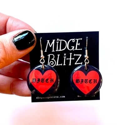 Midge Blitz Sour Heart Earrings - Bitch