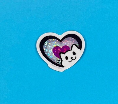 ACE Pride Cat Heart, glitter sticker by rosefinchie