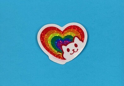 Gay Pride Cat heart, glitter sticker by rosefinchie