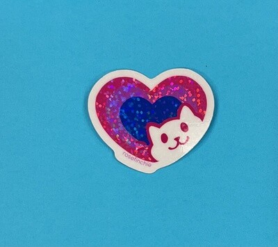 Bi Pride Cat Heart, glitter sticker by rosefinchie