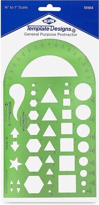 Alvin Drafting - General Purpose Protractor - 5.5" x 9.5" - clear green plastic
