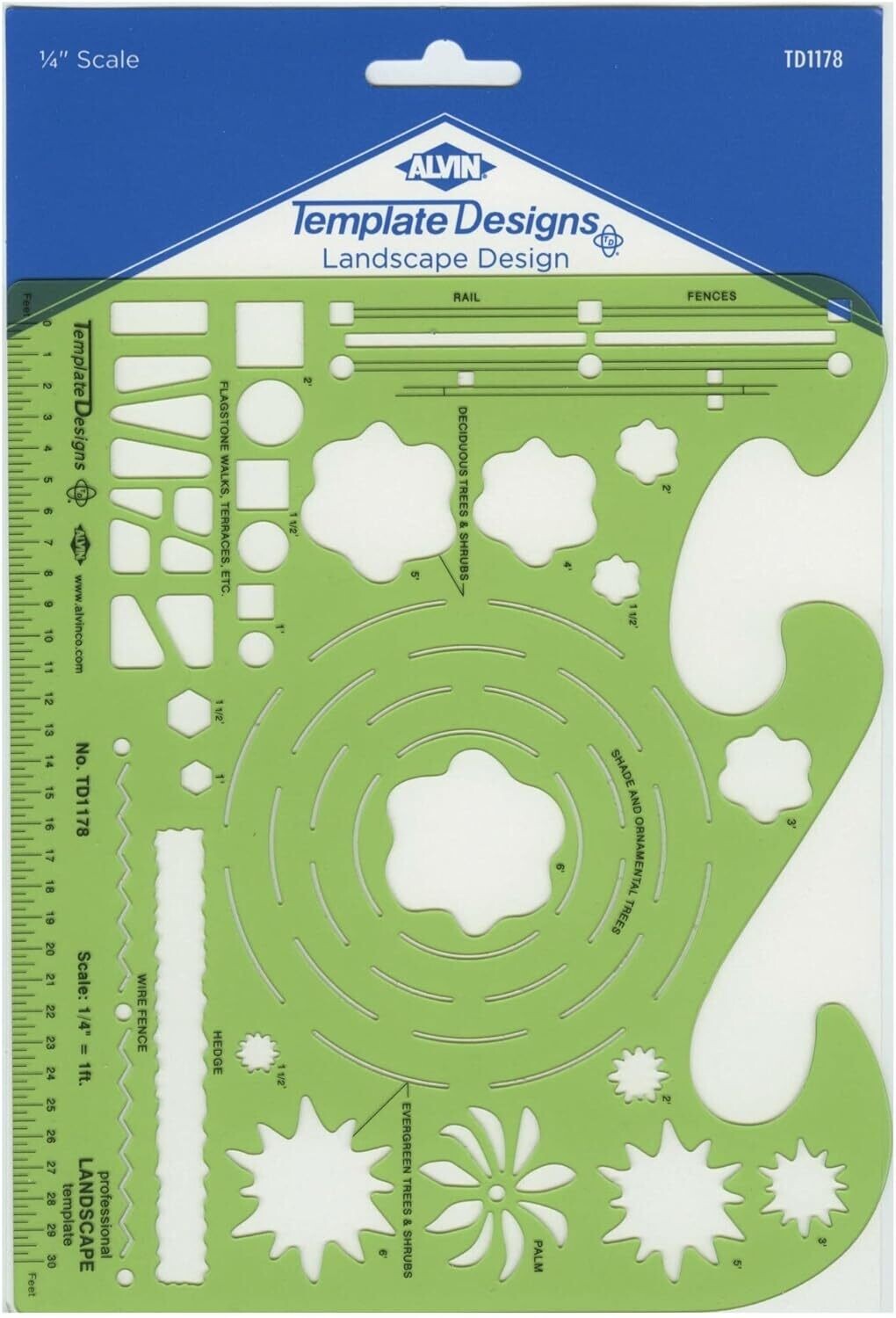 Alvin Drafting - Landscape Design Template - clear green plastic - 7&quot; x 8.25&quot;