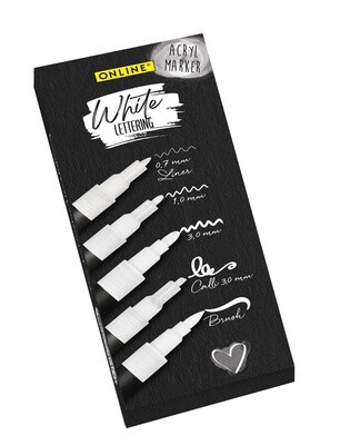 White Lettering Set - 5 white acrylic pens - by Online