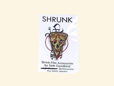 Pizza Demon Shrinky Dink pin - small - by Seth Goodkind