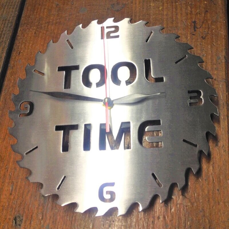 12" TOOL TIME Circular Saw Blade CLOCK Real Steel! Metal Art Wall Decor - Handmade in America
