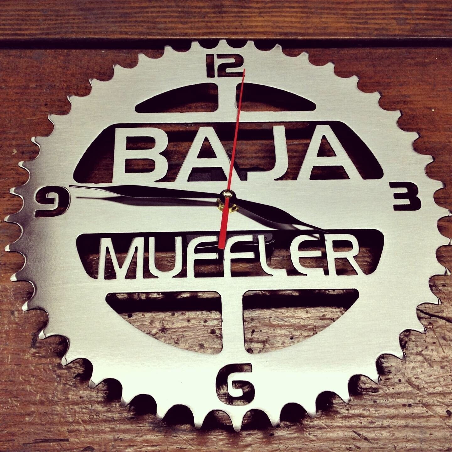 10" Bike Sprocket Clock w/your TEXT in Real Steel! Metal Art Wall Decor - Handmade in the USA