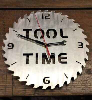 10" TOOL TIME Circular Saw Blade CLOCK Real Steel! Metal Art - handmade in the United States of America