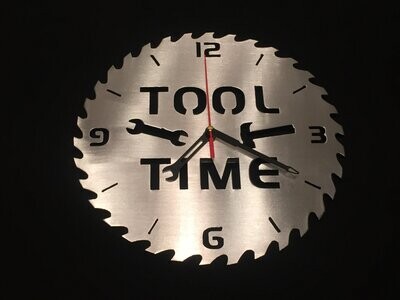 18" TOOL TIME Circular Saw Blade Wall Clock Metal Art Decor - Handmade in the USA