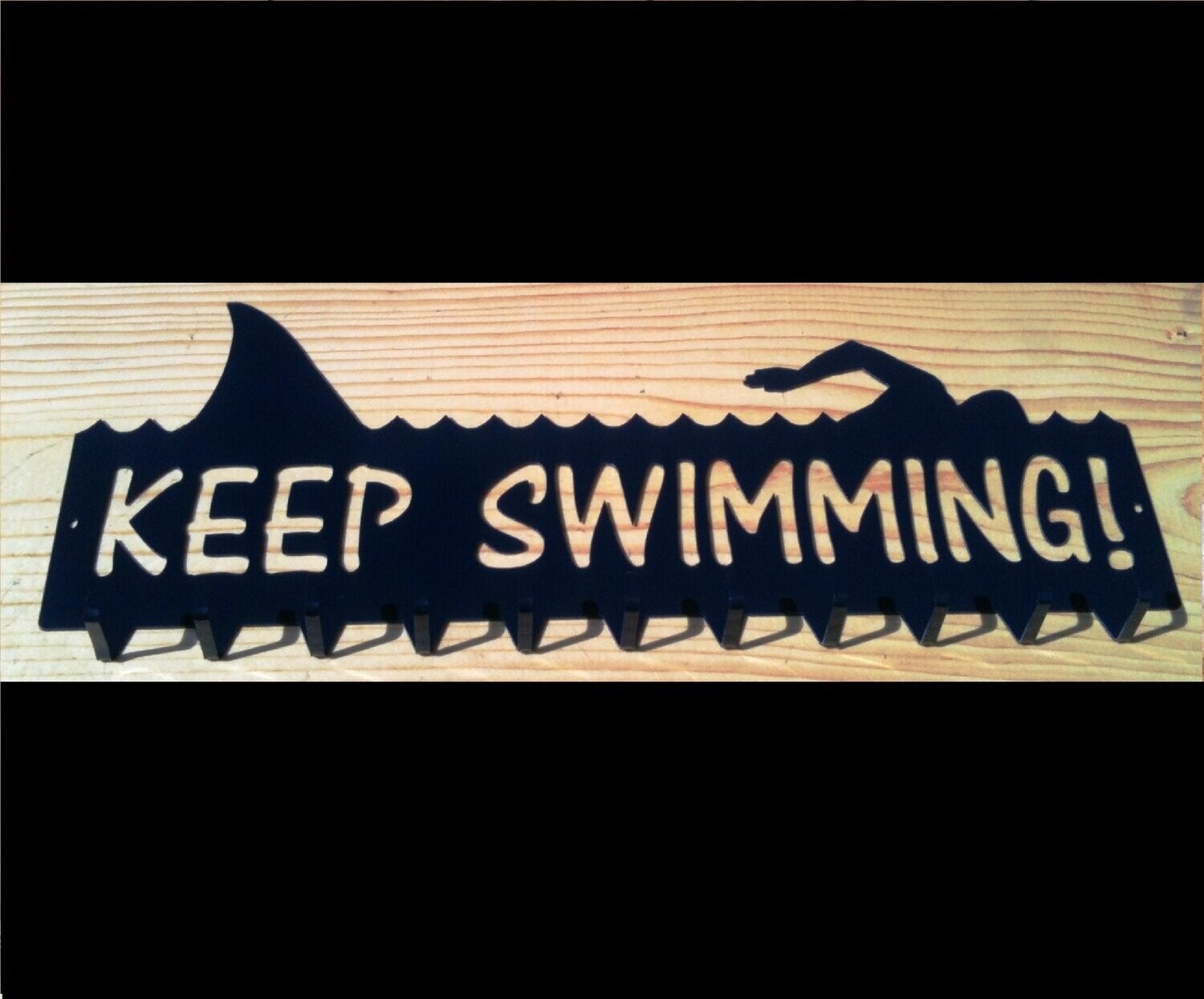 20" KEEP SWIMMING Plaque Metal Art Key/Award/Coat Holder - Handmade in the USA