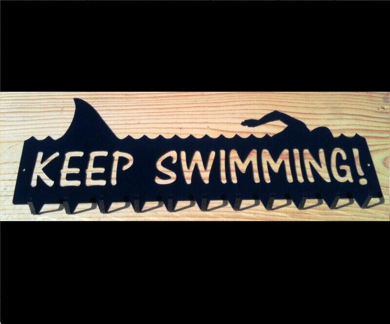 20" KEEP SWIMMING Plaque Metal Art Key/Award/Coat Holder - Handmade in the USA
