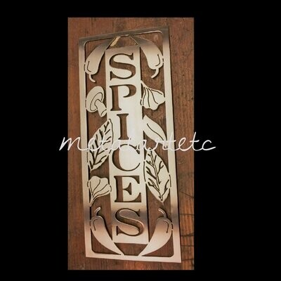 7" x 18" SPICES Plaque Kitchen Decor (Custom Text Also Available) Metal Art - Handmade in the USA