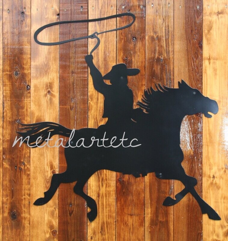 40" Cowboy On Horse Wild West Theme Metal Art Man Cave Yard Decoration