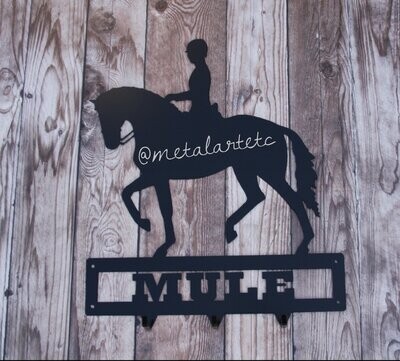 12" Dressage Horse Stable Sign Plaque with Custom Text and Hooks Metal - Ready to Hang * Handmade in the USA