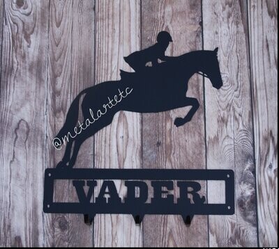 12" Jumping Horse Stable Sign Plaque with Custom Text and Hooks Metal - Ready to Hang * Handmade in the USA
