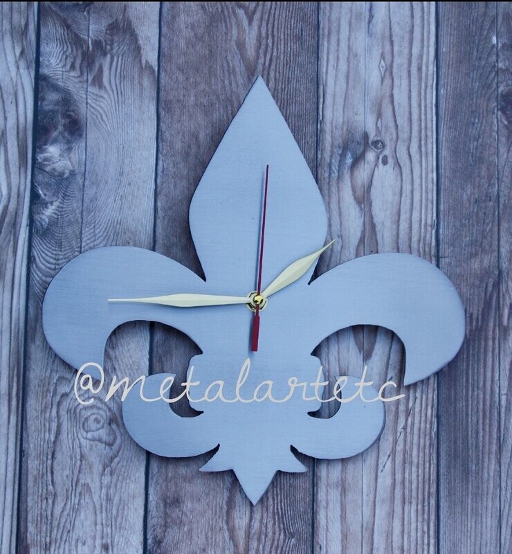 10" Fleur de lis Clock Real Metal Art Handmade in the USA