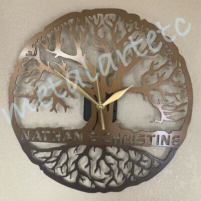 12 inch "Tree Of Life" Jesus God CLOCK w/YOUR Text Real Metal Art - Handmade in the USA