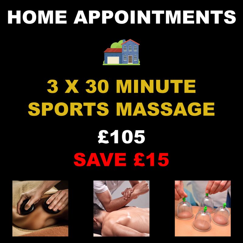 3 x 30 Minute Sports Massages (Home Appointments) 3 x 30 Minute Sports Massages (Home Appointments)