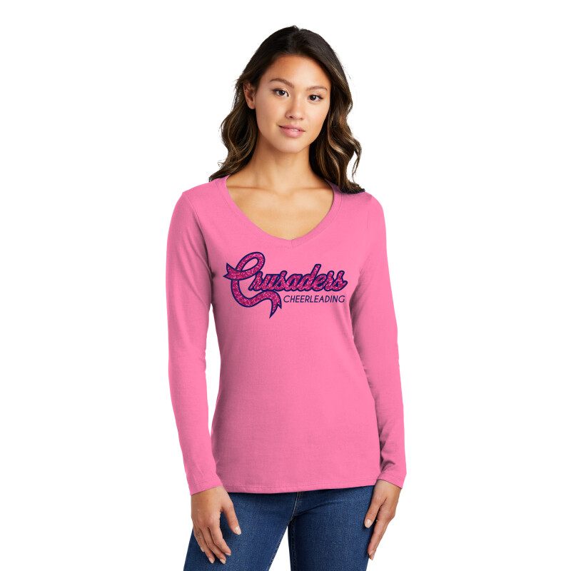 Breast Cancer Awareness - Ladies Long Sleeve Fan Favorite V-Neck Tee