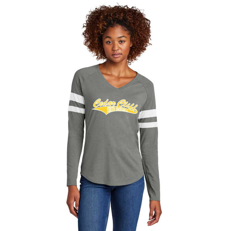 Sport-Tek Ladies Halftime Stripe Long Sleeve V-Neck Tee