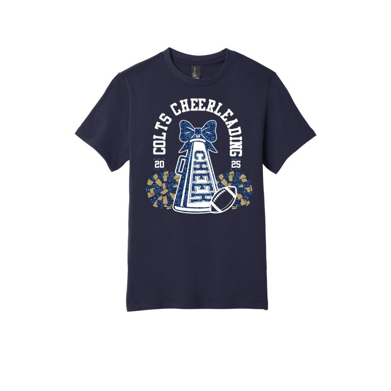 Youth Very Important Tee, Color: New Navy, Design Option: Logo #1 - Colts Cheerleading Megaphone w/ Bow - Glitter