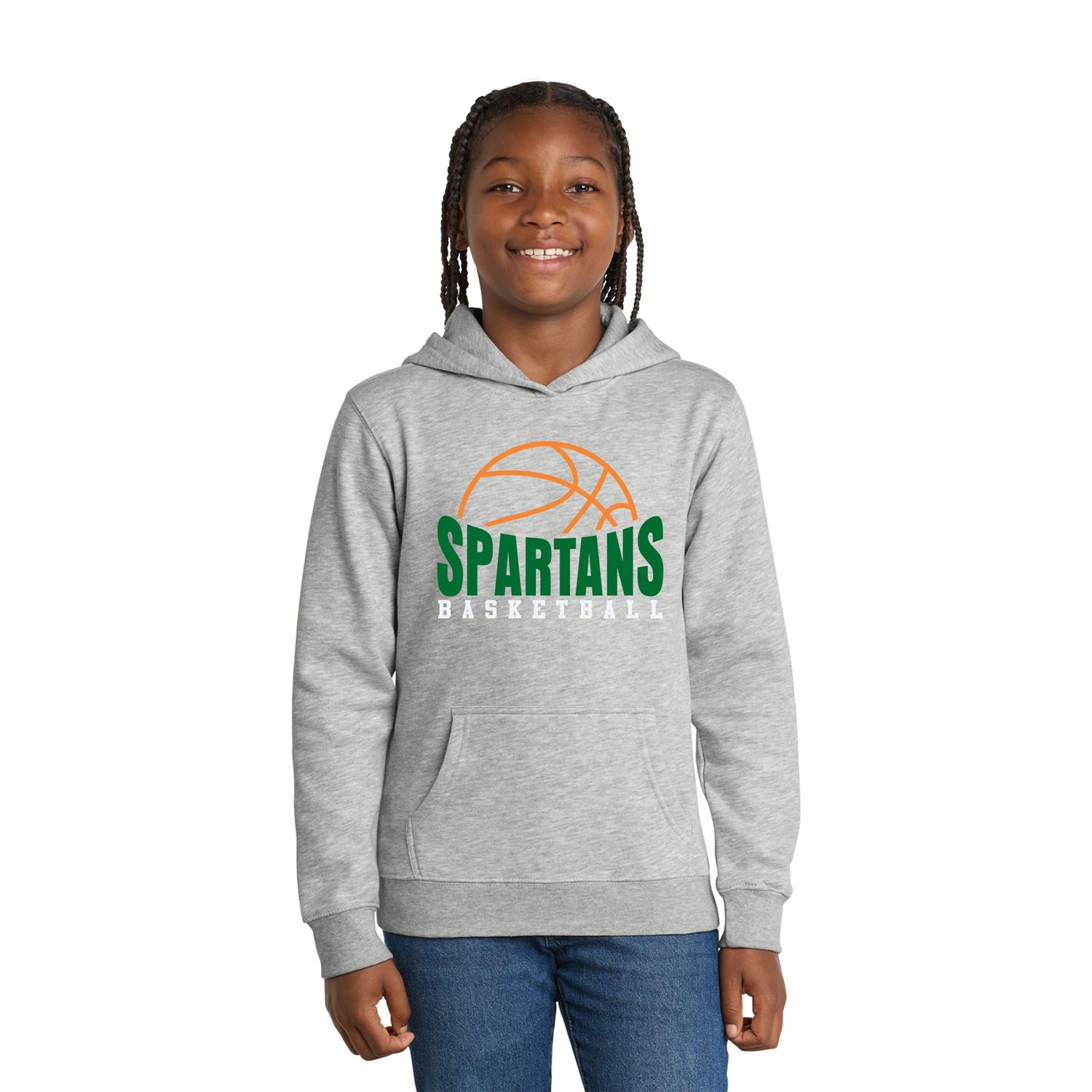 YOUTH Fleece Hoodie, Color: Light Heather Grey, Design Option: Basketball