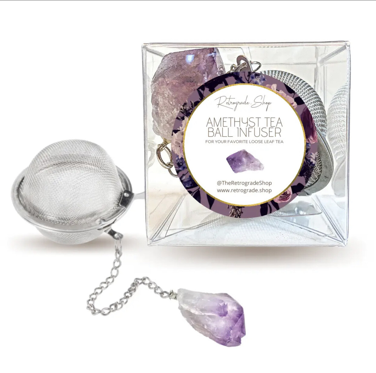 Amethyst Crystal Gemstone 2- Inch Tea Ball Infuser
