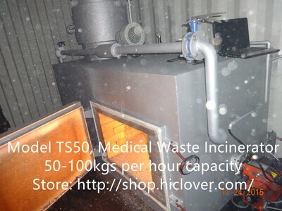 Model: TS50, Medical Waste Incinerator 50-100kgs per hour capacity