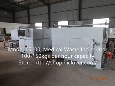 Model: TS100, Medical Waste Incinerator 100-150kgs per hour capacity