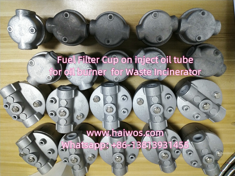 Fuel filter Cup on oil tube for burner for waste incinerator