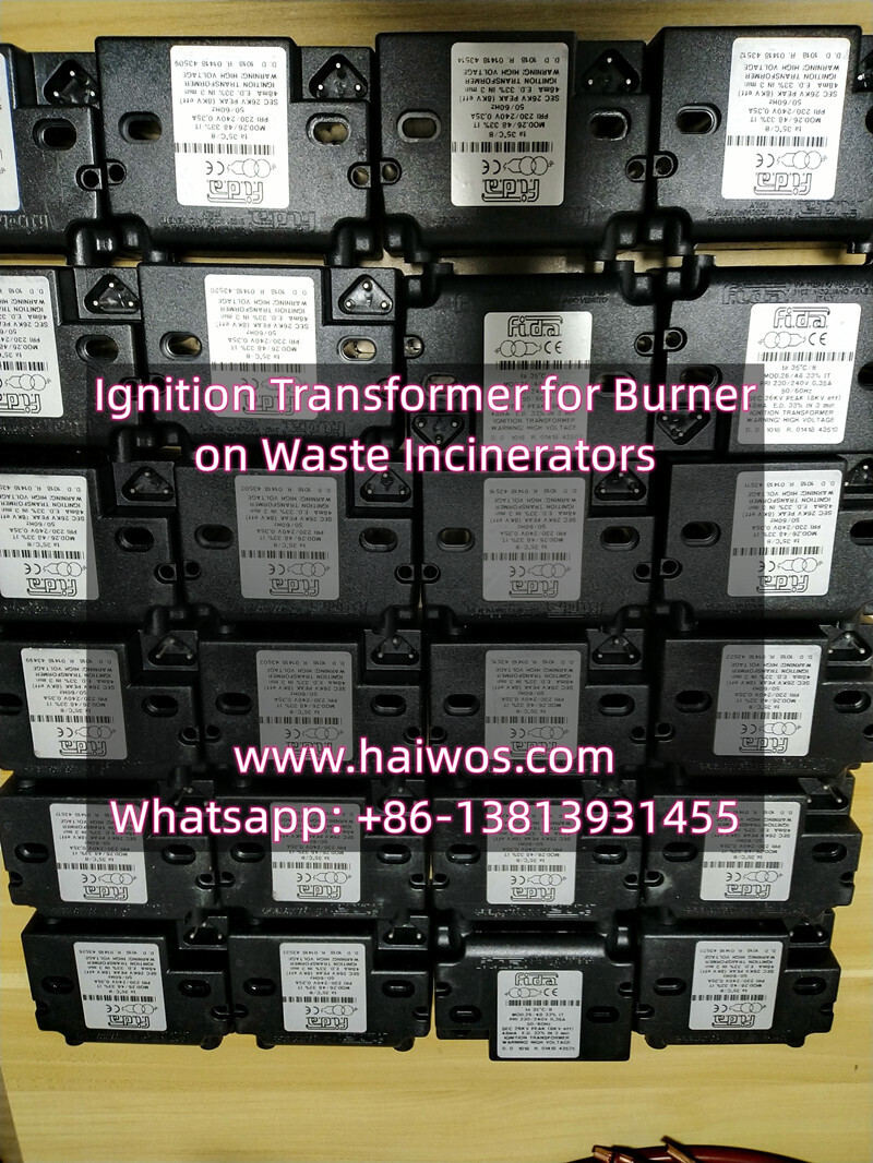 Ignition transformer on burner for waste incinerators